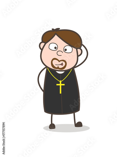 Funny Priest Tongue-Out Face Vector