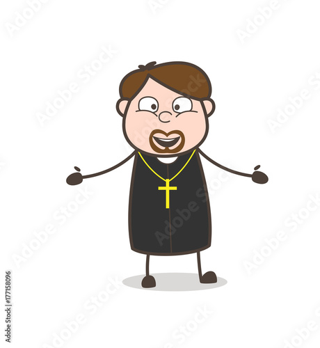 Joyful Happy Priest Open Hand-Gesture Vector Illustration