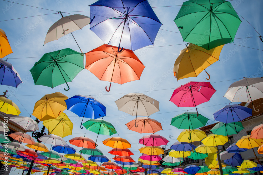 colorful umbrellas in the sky colorful umbrellas in the sky