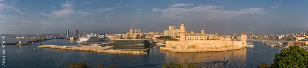 Panorama of Marseille, Fort Saint-Jean, Port and Museum. France