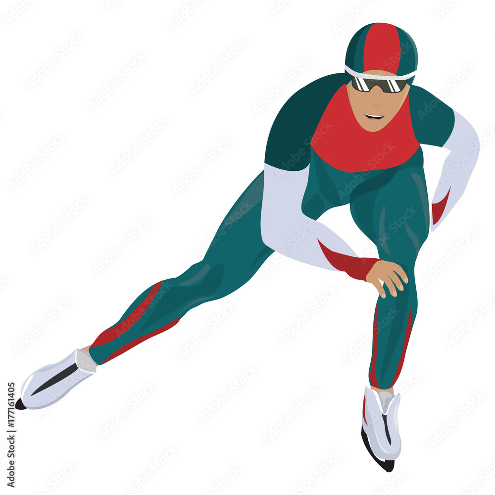 Fototapeta premium Winter sport. Ice skater. Speed skating. Vector illustration