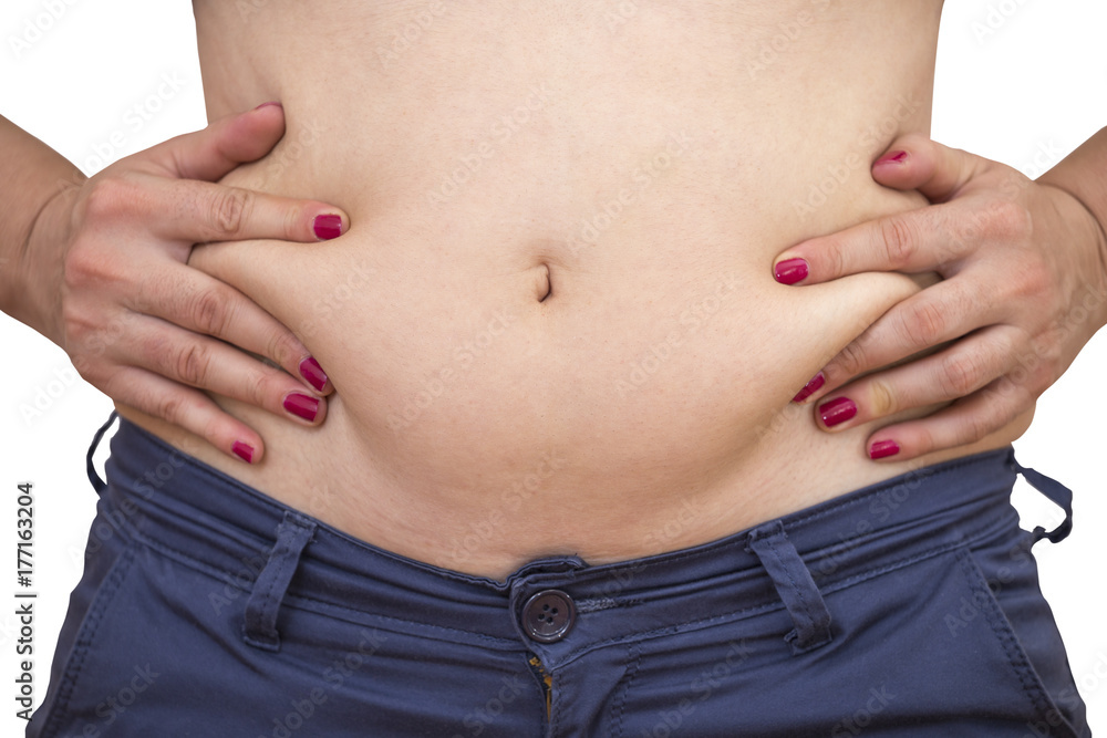 Naklejka premium Losing weight, woman unwanted belly fat