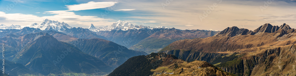 Panoramic view on Swiss Alps from Bettmeralp Panoramic view on Swiss Alps from Bettmeralp