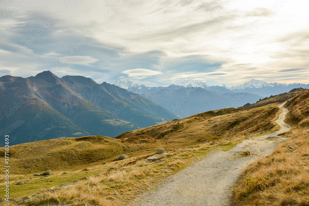Walking trail in Swiss Alps