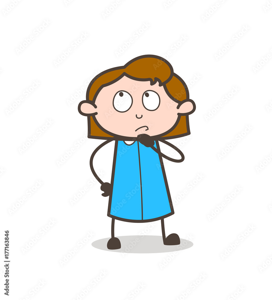 Comic Business Girl Thinking Face Vector