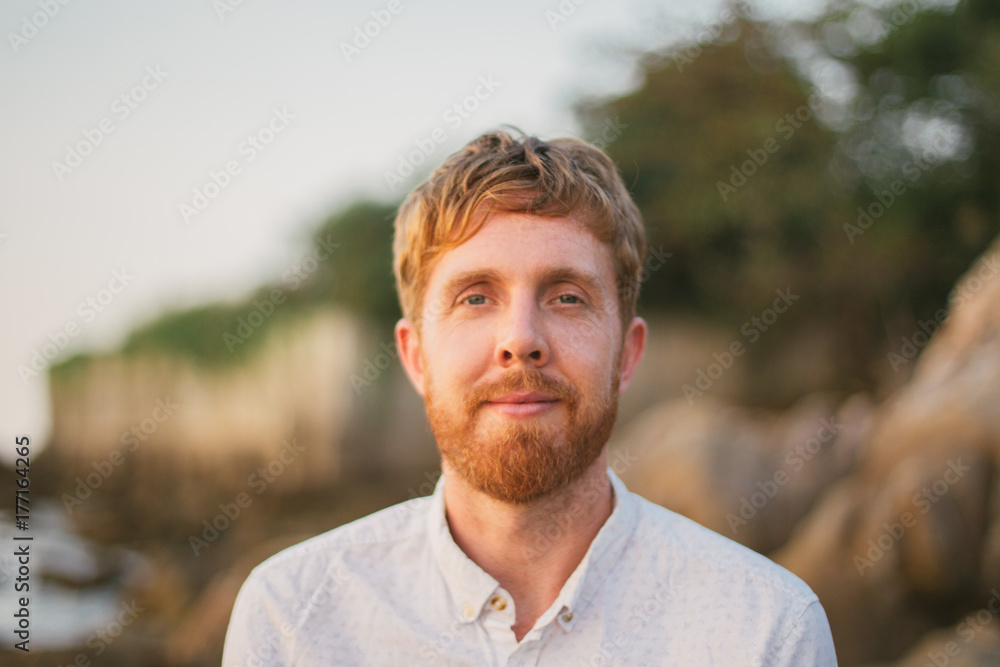 Ginger man portrait on the tropical island