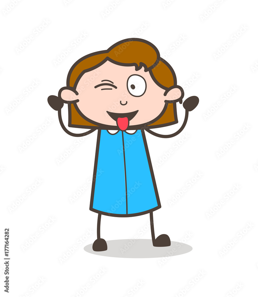 Comic Naughty Girl Face with Stuck-Out Tongue Vector Comic Naughty Girl Face with Stuck-Out Tongue Vector