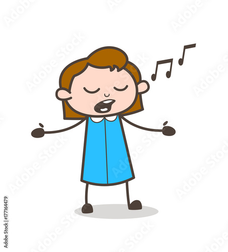 Cartoon Young Girl Singing Vector Concept