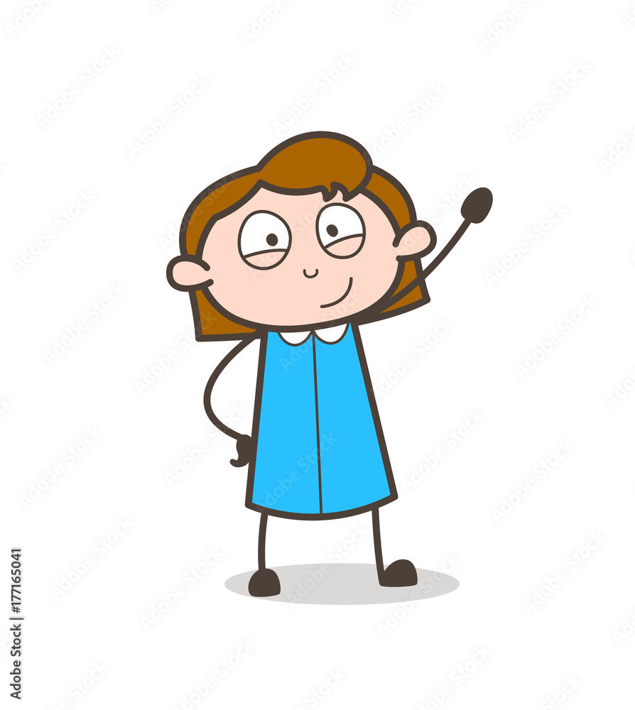 Cartoon Young Girl Pointing with Hand Vector Cartoon Young Girl Pointing with Hand Vector
