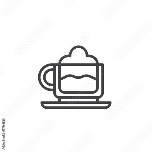 Cappuccino cup with whipped cream line icon, outline vector sign, linear style pictogram isolated on white. Symbol, logo illustration. Editable stroke