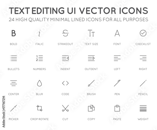Text Editing User Interface (UI) Vector Icon Set. High Quality Minimal Lined Icons for All Purposes.