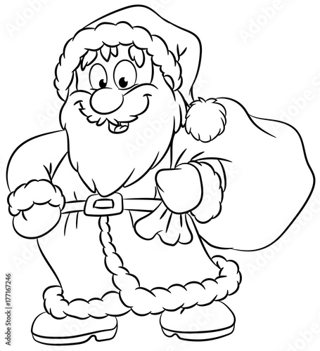 Niedlicher Weihnachtsmann mit Sack voller Geschenke - Vektor-Illustration