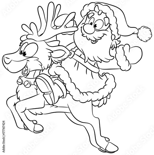 Weihnachtsmann reitet auf Rentier - Vektor-Illustration