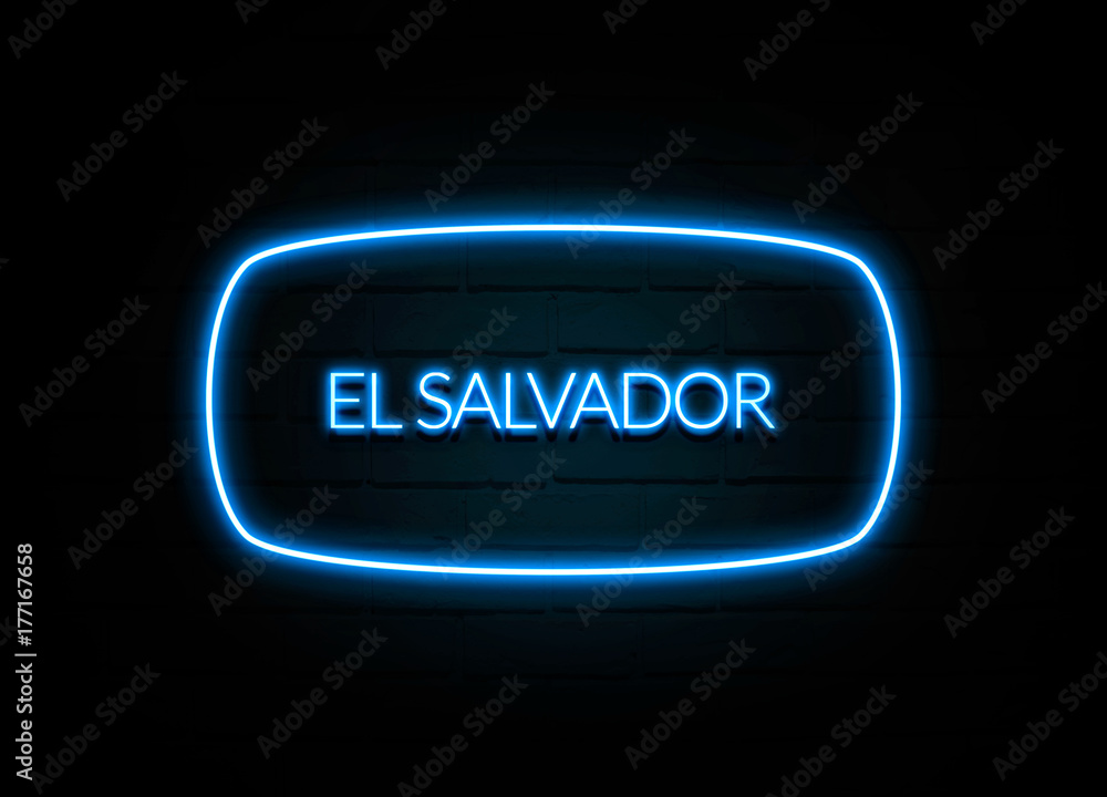El Salvador  - colorful Neon Sign on brickwall