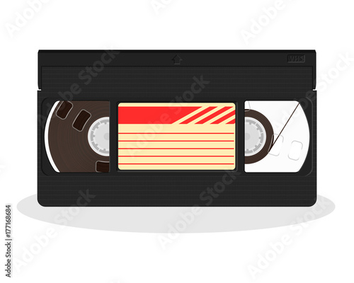 Retro video cassette isolated on a white background. Vintage style movie storage icon. Old record video recorder tape.