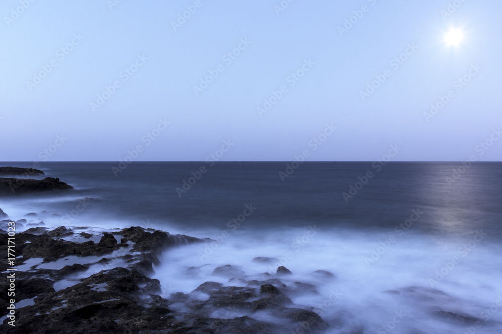 Moon over the ocean - Lanzarote, Canary Islands, Spain