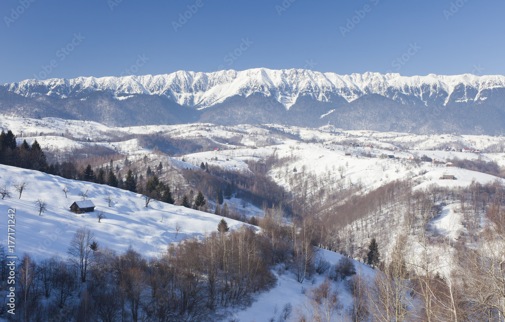 Piatra Craiului mountain, winter landscape in Romania