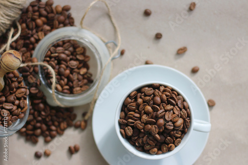 rustic coffee beans and wood