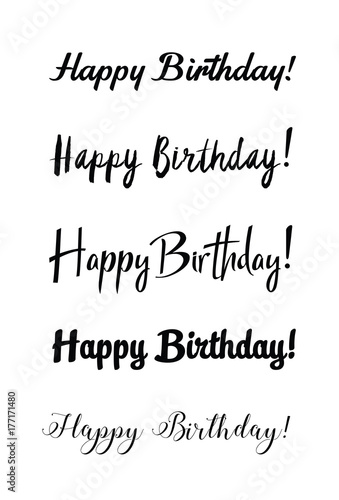 Fototapeta Naklejka Na Ścianę i Meble -  Happy birthday vintage hand lettering, brush ink calligraphy, vector type design, isolated on white background. Hand drawn design. Black and white.