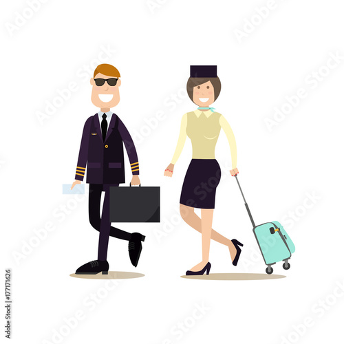 Vector illustration of pilot and stewardess in flat style
