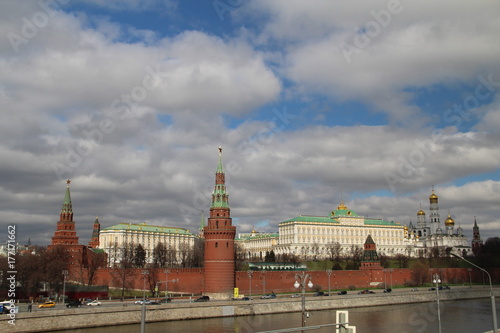 The Moscow Kremlin in the background of the obedient sky