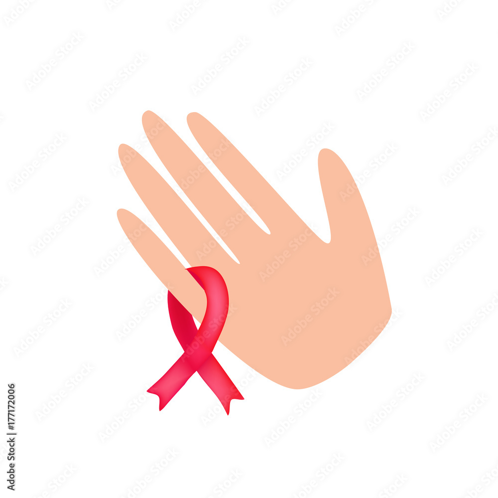 Obraz premium World AIDS Day. Red ribbon on his arm. Vector illustration