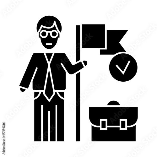 accomplished business mission   icon, vector illustration, black sign on isolated background