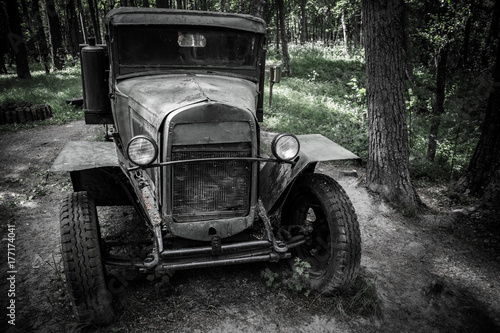Military vehicle "lorry" from 1940. The car is not working, is in the forest as a monument.
