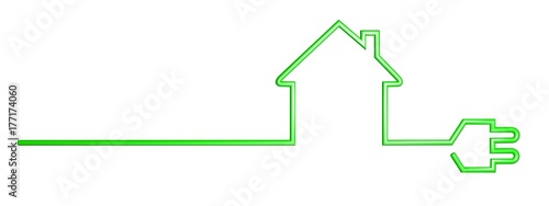 green power cable in shape of houses, 3D Illustration photo