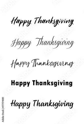 Thanksgiving typography hand drawn. Celebration Happy Thanksgiving Day. Vector vintage style text calligraphy. Usable for prints, flyers, banners, greeting cards, posters, etc. Hand-lettering set.