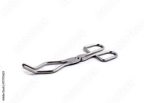 Crucible Tongs stainless steel stock photo images. Laboratory tweezers isolated on a white background images. Laboratory accessories images. Laboratory equipment