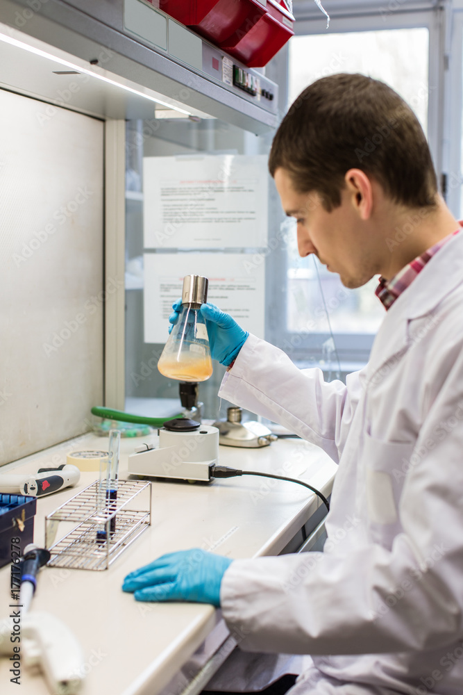 Man Working in a Sterile Laboratory Man Working in a Sterile Laboratory