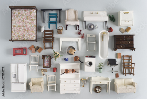 Collection of miniature furnitures from above photo