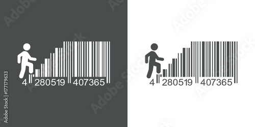 Icono plano codigo de barras escaleras gris y blanco