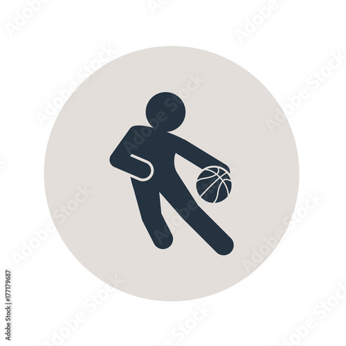 Icono plano jugador de baloncesto en circulo gris
