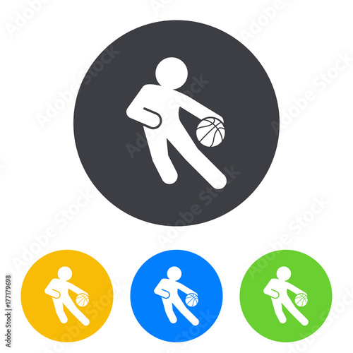 Icono plano jugador de baloncesto en circulo varios colores