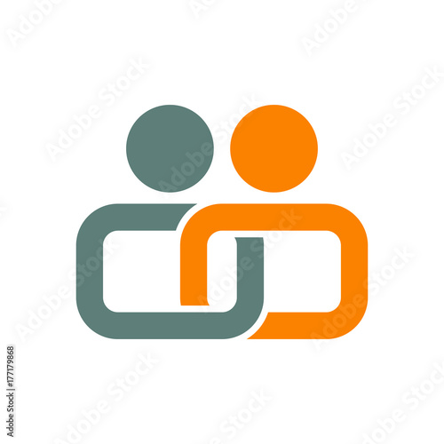 Icono plano union naranja y gris en fondo blanco