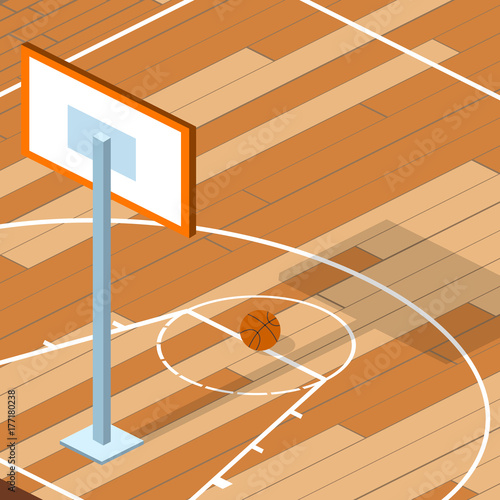 Isometric 3D vector illustration basketball field with a ball