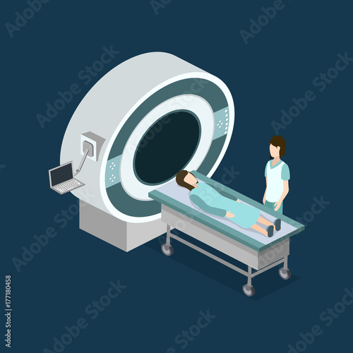 Isometric 3D vector illustration MRI scanner for patients.