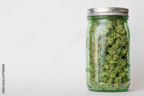 Jar of medical marijuana; off center