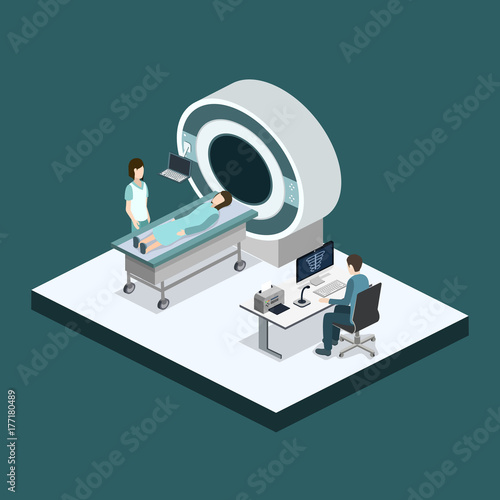 Isometric 3D vector illustration MRI scanner for patients.