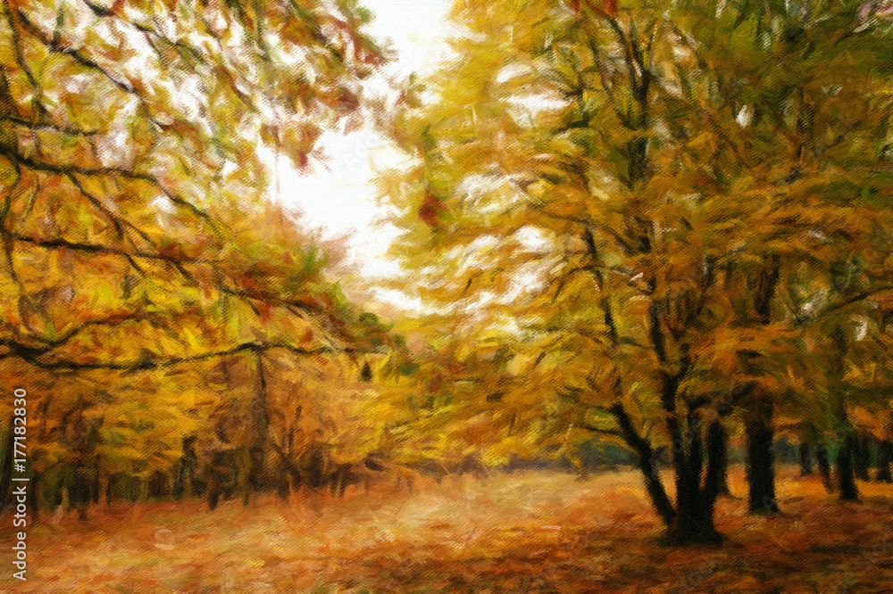 Fototapeta premium Autumn landscape, oil paintings, fine art