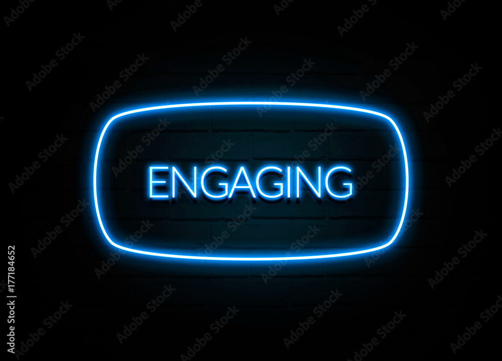 Engaging  - colorful Neon Sign on brickwall