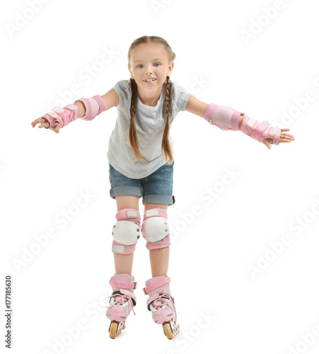 Cute girl on roller skates ...