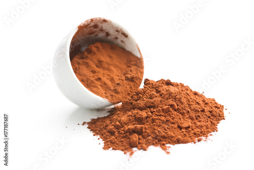 Tasty cocoa powder in bowl.