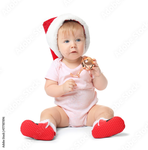 Adorable baby in Santa Clau...