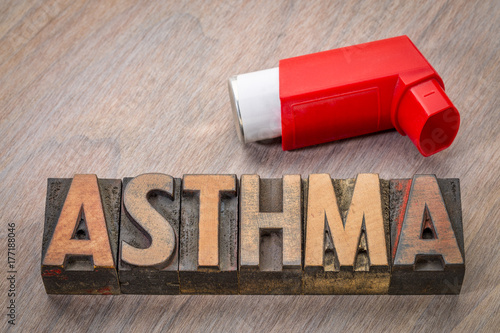 asthma word abstract in wood type photo