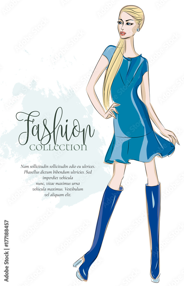 Woman Girl Model In Dress Fashion Sketch Vector Stock Illustration   Download Image Now  iStock