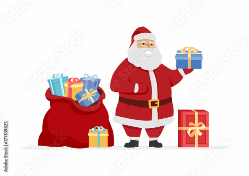 Happy Santa Claus with presents - cartoon character illustration
