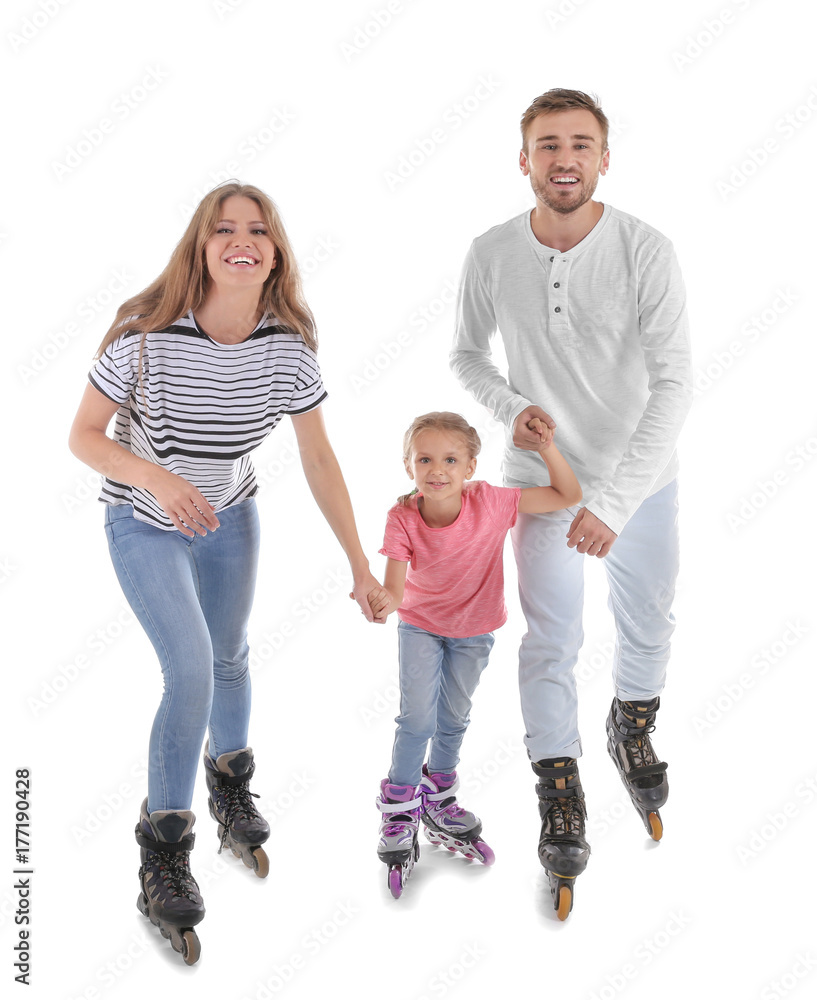 Family on roller skates against white background Family on roller skates against white background